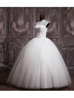 Organza Jewel Floor Length Ball Gown Wedding Dress with Sequins