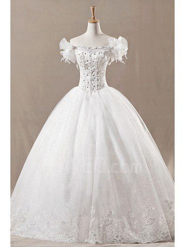 Нетто-плечо длина пола бальное платье свадебное платье с кристаллом