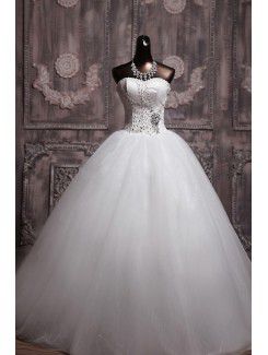 Organza strapless chão comprimento bola vestido de casamento vestido com lantejoulas