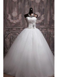 Organza Strapless Floor Length Ball Gown Wedding Dress with Sequins