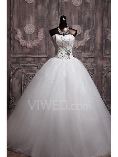 Organza Strapless Floor Length Ball Gown Wedding Dress with Sequins