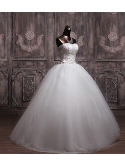 Organza Strapless Floor Length Ball Gown Wedding Dress with Sequins