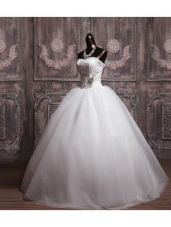 Organza Strapless Floor Length Ball Gown Wedding Dress with Sequins