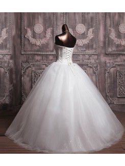 Organza Strapless Floor Length Ball Gown Wedding Dress with Sequins