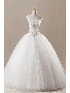 Net Strapless Floor Length Ball Gown Wedding Dress with Sequins