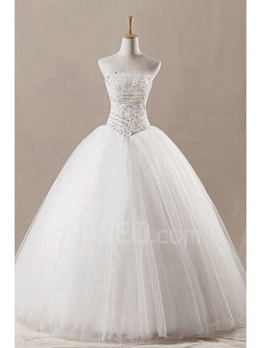 Net Strapless Floor Length Ball Gown Wedding Dress with Sequins