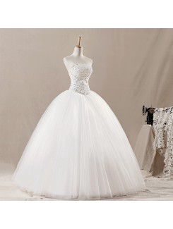 Net Strapless Floor Length Ball Gown Wedding Dress with Sequins