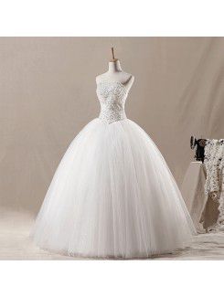 Net Strapless Floor Length Ball Gown Wedding Dress with Sequins