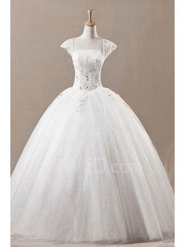 Net axelbandslös golv längd balklänning bröllopsklänning med paljetter