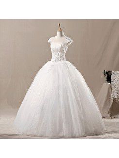 Net Strapless Floor Length Ball Gown Wedding Dress with Sequins