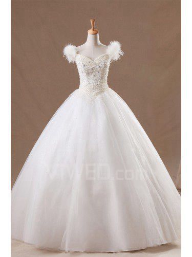 Organza v-hals gulv lengde ball kjole brudekjole med perler