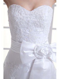 Organza Sweetheart A-line Sweep train Embroidered and Bow Wedding Dress