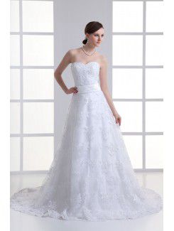 Organza Sweetheart A-line Sweep train Embroidered and Bow Wedding Dress