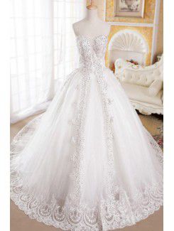 Organza Sweetheart Cathedral Train Ball Gown Wedding Dress with Crystal