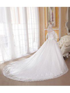 Organza Sweetheart Cathedral Train Ball Gown Wedding Dress with Crystal