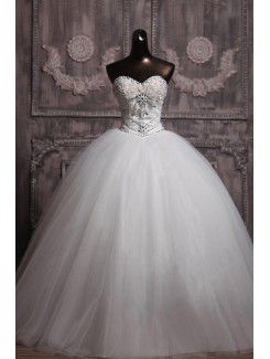 Organza sweetheart floor-lunghezza palla abito abito da sposa con cristalli