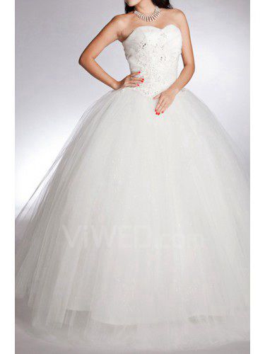 Net Sweetheart Floor Length Ball Gown Wedding Dress with Beading