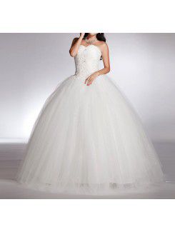 Net Sweetheart Floor Length Ball Gown Wedding Dress with Beading