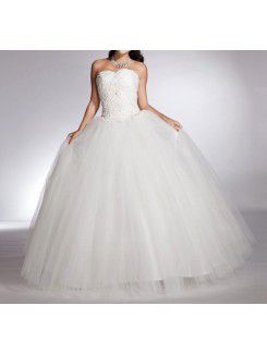 Net Sweetheart Floor Length Ball Gown Wedding Dress with Beading