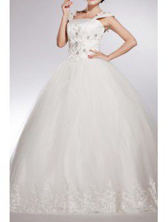 Net Straps Floor Length Ball Gown Wedding Dress with Sequins