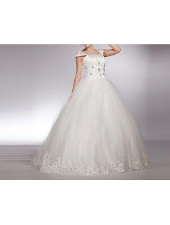 Net Straps Floor Length Ball Gown Wedding Dress with Sequins