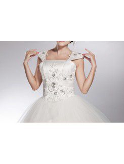 Net Straps Floor Length Ball Gown Wedding Dress with Sequins