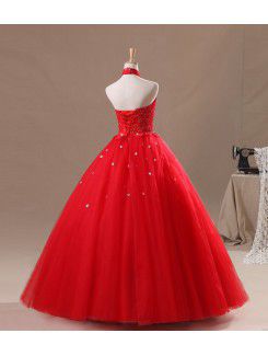 Organza Halter Floor Length Ball Gown Wedding Dress with Crystal