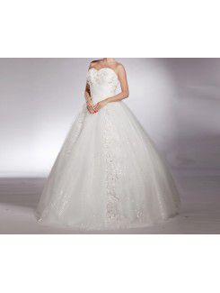 Net Sweetheart Floor Length Ball Gown Wedding Dress with Sequins