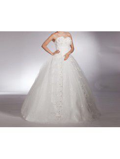 Net Sweetheart Floor Length Ball Gown Wedding Dress with Sequins