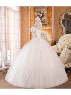 Organza Strapless Floor Length Ball Gown Wedding Dress with Crystal