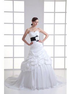 Taffeta Sweetheart A-line Sweep train Sash Wedding Dress