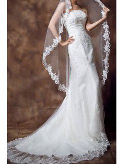 Satin Strapless Chapel Train Sheath Wedding Dress with Sequins