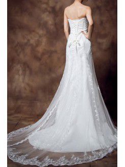 Satin Strapless Chapel Train Sheath Wedding Dress with Sequins