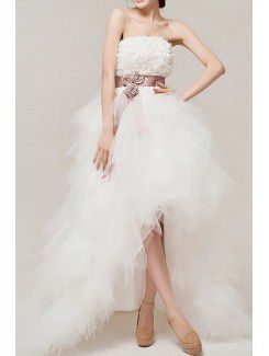 Satin Strapless Sweep Train Ball Gown Wedding Dress with Beading