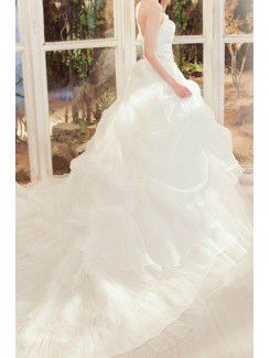 Tulle Strapless Cathedral Train Ball Gown Wedding Dress