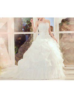 Tulle Strapless Cathedral Train Ball Gown Wedding Dress