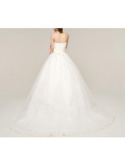 Organza Strapless Sweep Train Ball Gown Wedding Dress with Beading