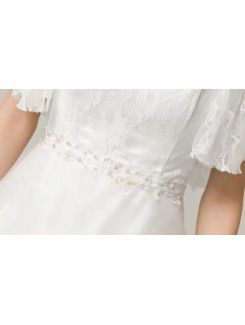 Lace Square Chapel Train A-line Wedding Dress with Embroidered