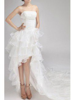 Cetim strapless varrer trem de bola vestido de casamento vestido com lantejoulas