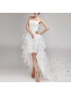 Satin Strapless Sweep Train Ball Gown Wedding Dress with Sequins