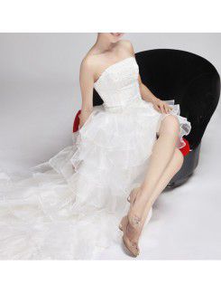 Satin Strapless Sweep Train Ball Gown Wedding Dress with Sequins