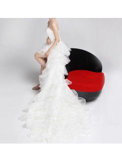 Satin Strapless Sweep Train Ball Gown Wedding Dress with Sequins