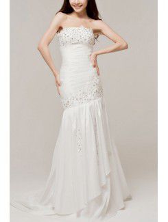 Satin Strapless Sweep Train Mermaid Wedding Dress with Sequins