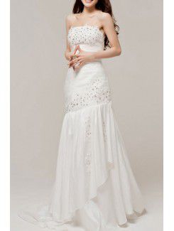 Satin Strapless Sweep Train Mermaid Wedding Dress with Sequins