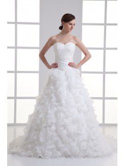 Organza Sweetheart A-line Sweep train Sash Wedding Dress