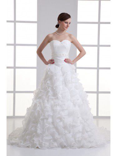 Organza Sweetheart A-line Sweep train Sash Wedding Dress