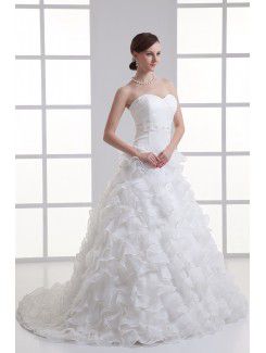 Organza Sweetheart A-line Sweep train Sash Wedding Dress