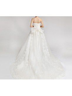 Lace Strapless Cathedral Train Ball Gown Wedding Dress with Crystal