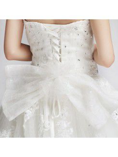 Lace Strapless Cathedral Train Ball Gown Wedding Dress with Crystal