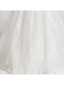 Lace Strapless Cathedral Train Ball Gown Wedding Dress with Crystal